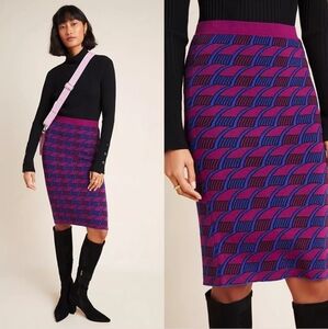 Anthropologie Pink, Purple and Blue Geometric Knit Pencil Skirt